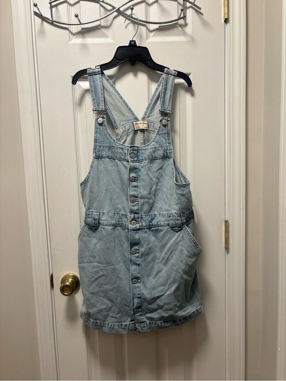 We The Free Light Blue Denim Overall Dress with Button Details